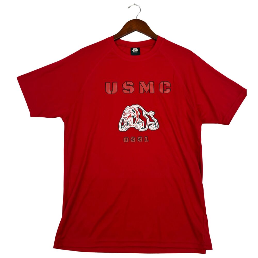 USMC 0331 Machine Gunner T Shirt Mens L Red Marine Corps Bulldog Performance Tee